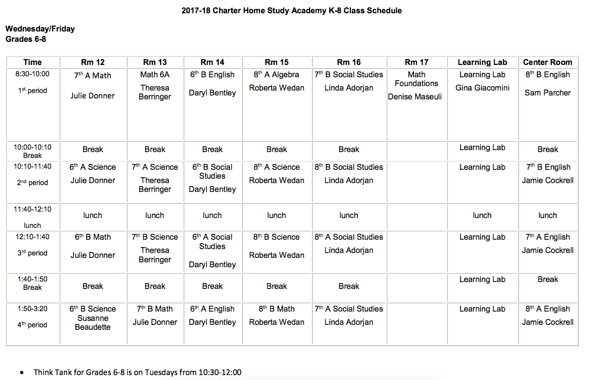 class schedules charter home study academy k 8